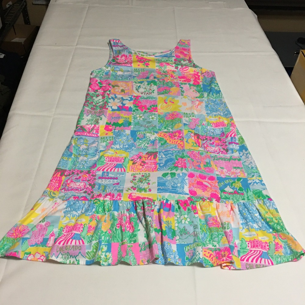 Lilly Pulitzer Women Kristen Flounce Dress Women Small State Patchwork